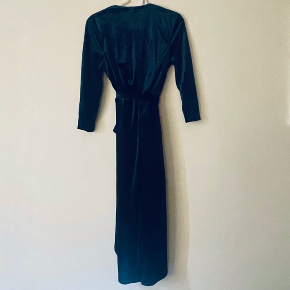 FARROW S Dark Blue Velour Wrap Midi Dress - Picture 2 of 9